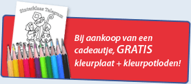 Bij aankoop van een cadeautje, GRATIS kleurplaat + kleurpotloden!